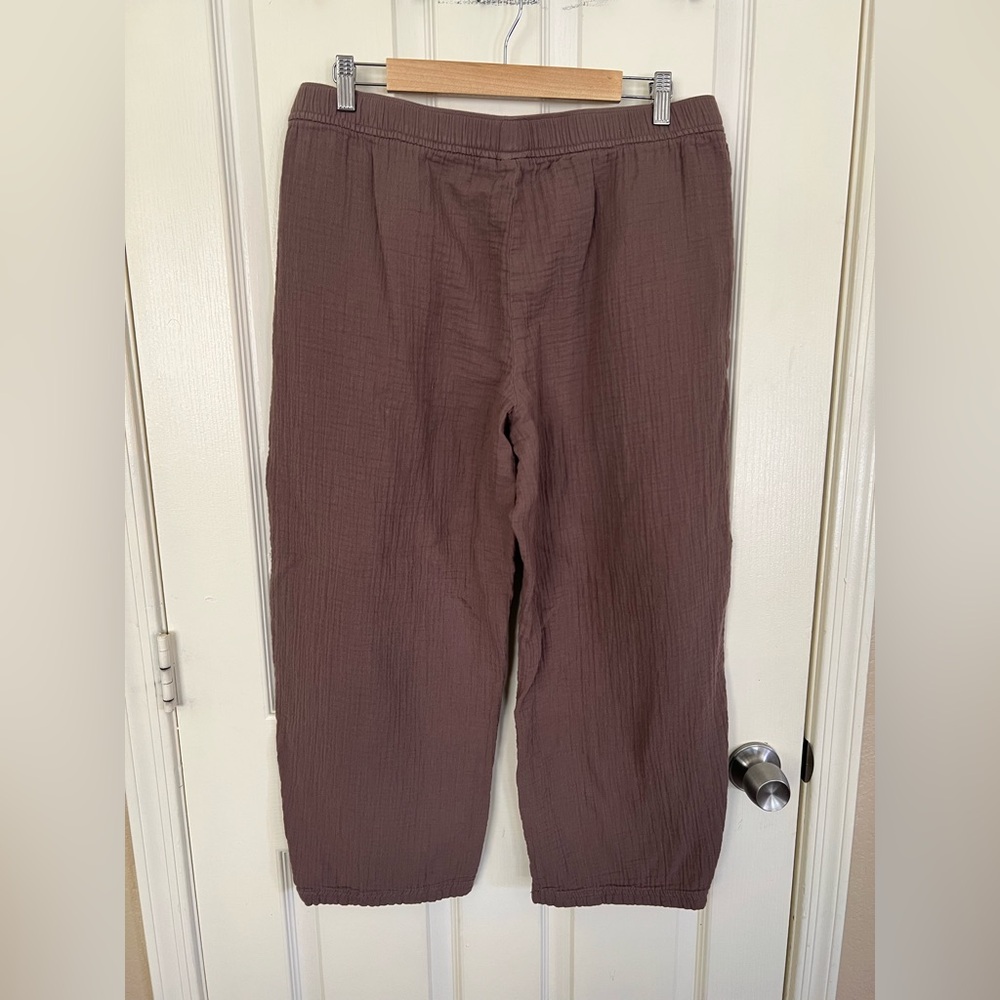 GAP Easy Gauze Barrel Pants Brown High Rise Elastic Waist L - Picture 10 of 10